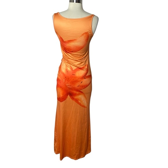 ShopMicas NWT Tangerine Orange Floral Maxi Dress - Picture 4 of 7